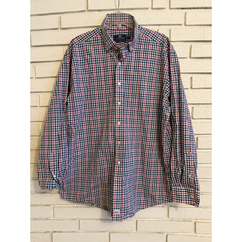 Vineyard Vines Shirt Mens XL Red. White & Blue Plaid Check ‎ Murray Classic Fit